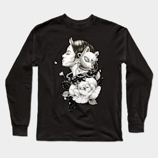 Kitsune Aesthetic Vintage Bushido Retro Geschenk Long Sleeve T-Shirt